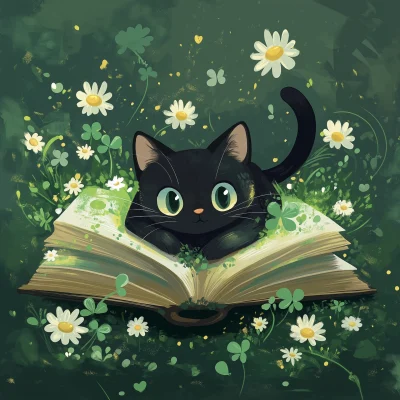 Playful Black Cat on a Book