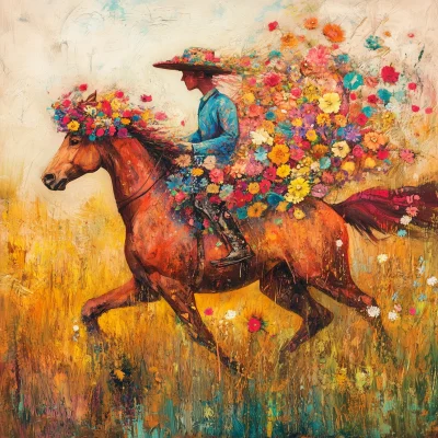 Running Horse with Floral Hat