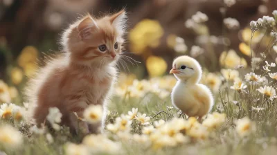 Kitten and Chick Playtime