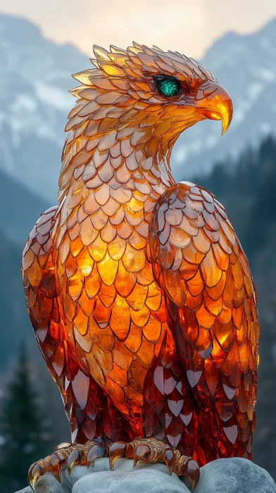 Amber Eagle Against Mountains