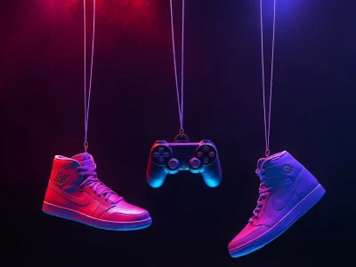 Sneakers and Game Controls Display