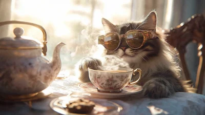 Charming Cat Tea Time