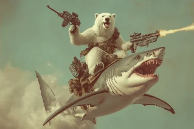 Polar Bear Surfing on a Shark