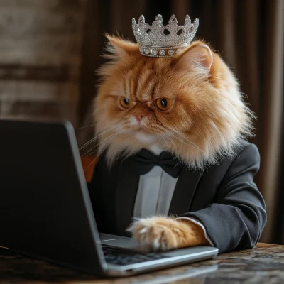 Regal Cat at Laptop