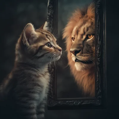 Kitten and Lion Reflection