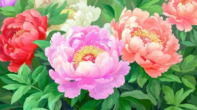 Colorful Peony Painting