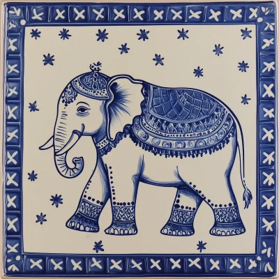 Hand Painted Portuguese Tile with Indian Elephant