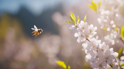 Spring Peach Blossom with Honey Bee