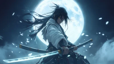 Fierce Anime Warrior Under the Moon