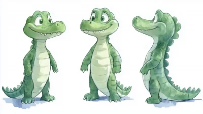 Cute Green Alligator Character