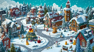 Christmas Town in Snow