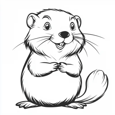 Cute Beaver Line Art