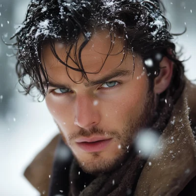 Young Man with Snow Flurries