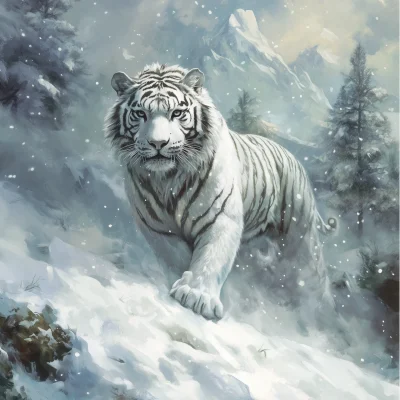 Fierce White Tiger in Snow