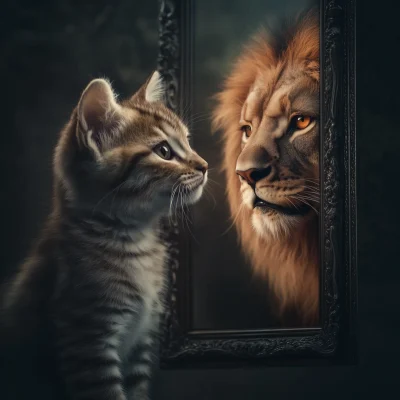 Kitten and Lion Reflection