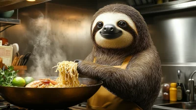 Cheerful Sloth Cooking