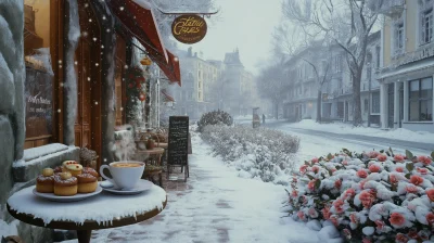 Snowy Cafe Scene