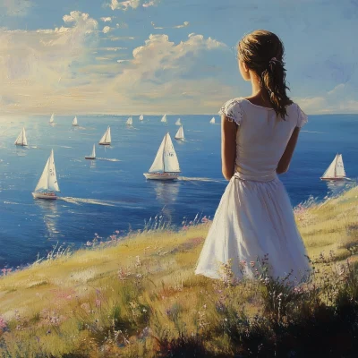 Girl Watching Sailing Race