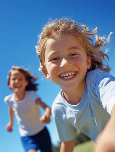 Happy Kids Running on Grass