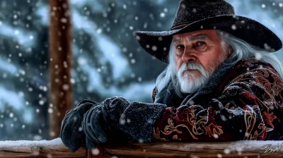 Elderly Cowboy in Snow