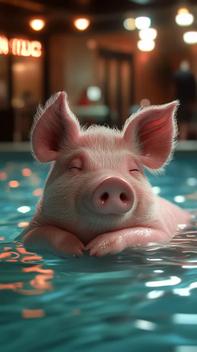 Relaxed Pig in Pool