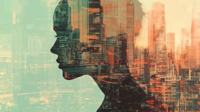 Cityscape with Woman’s Face Overlay