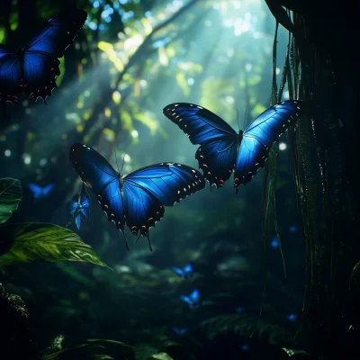 Blue Morpho Butterflies in Central America