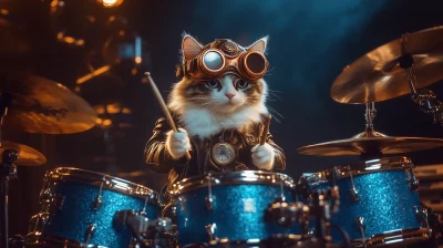 Steampunk Cat Drummer