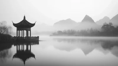 Foggy Mountains in Chinese Garden