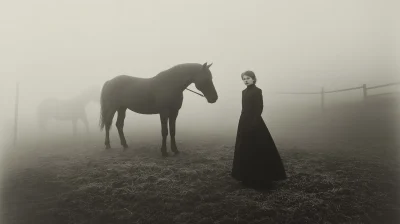 Girl with Horse in Industrial Setting