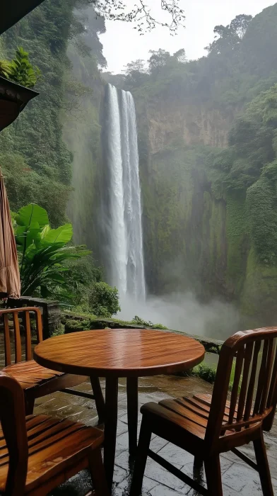 Tranquil Dining by the Waterfall