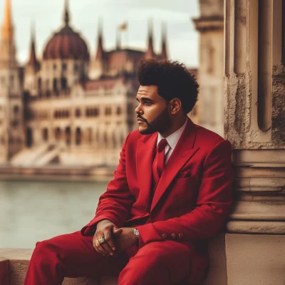 The Weeknd in Red Suit