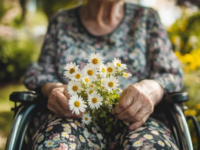 Elderly Woman with Daisies