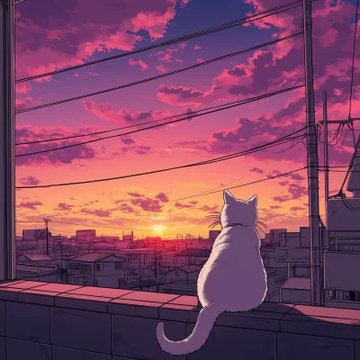 Lofi Sunset Cat