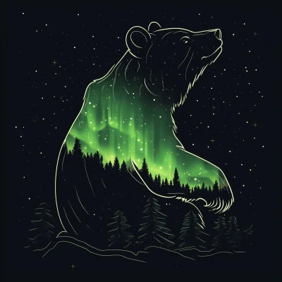 Bear Silhouette with Aurora