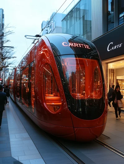 Futuristic Red Tramway in Tokyo