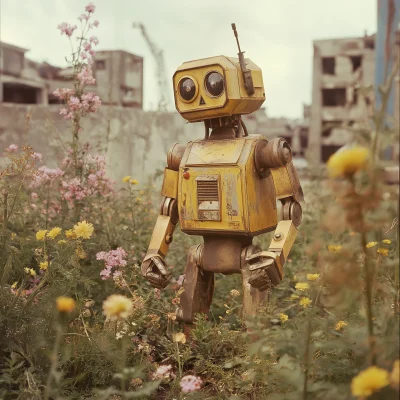 Retro Robot Among Ruins