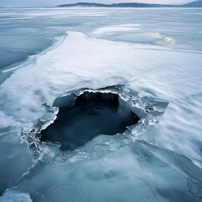 Cracked Ice on a Frozen Lake