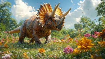 Triceratops in Jurassic Landscape