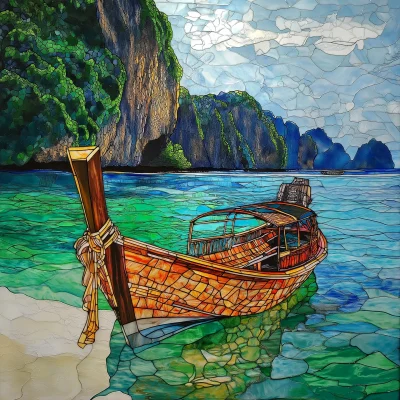 Stained Glass Thai Boat