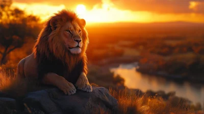 Majestic Lion at Sunset