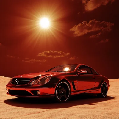 Red Mercedes Under the Sun