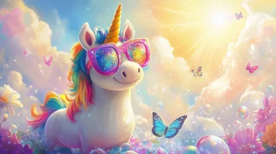 Chubby Unicorn with Rainbow