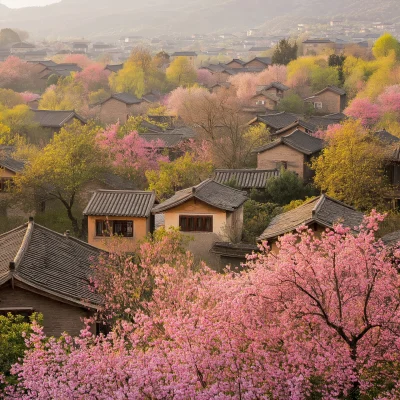 Spring Village Scene