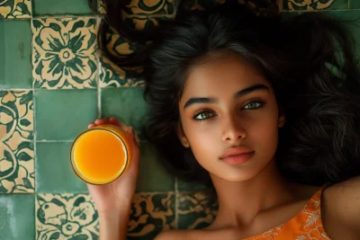 Indian Teen Goddess with Orange Juice