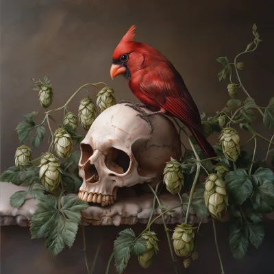 Red Bird on Skull