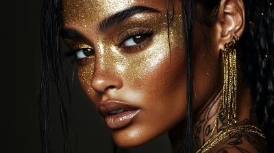 Portrait of a Woman with Gold Makeup