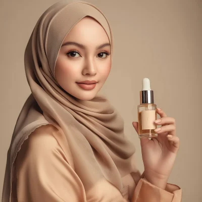 Elegant Malay Woman with Skincare Serum