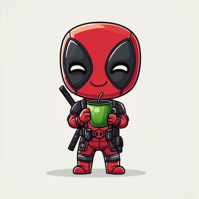 Kawaii Deadpool with Boba Tea