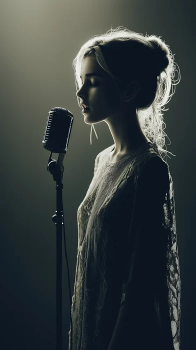 Photorealistic Woman at Microphone